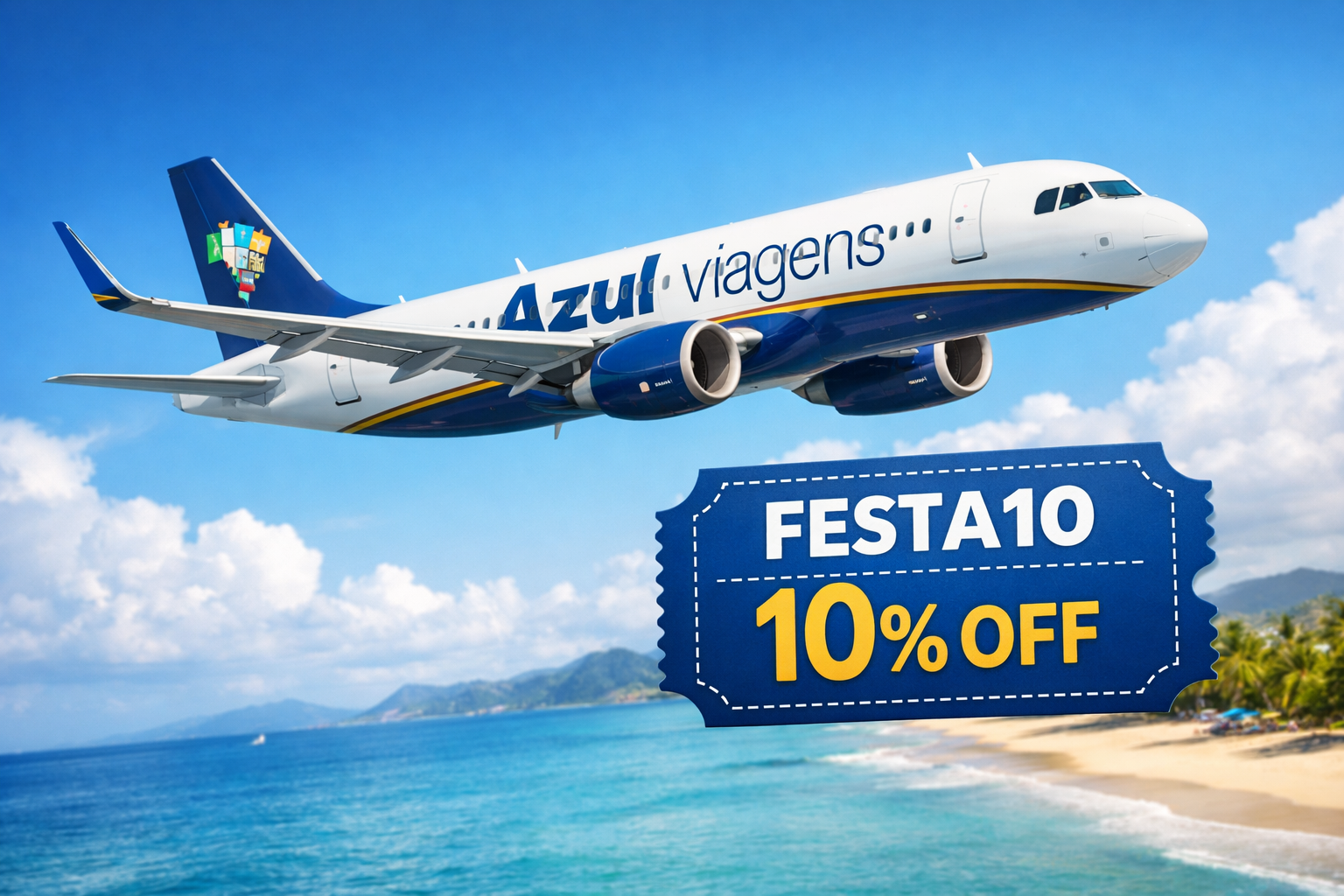 Azul Viagens libera cupom FESTA10 com 10% OFF em pacotes